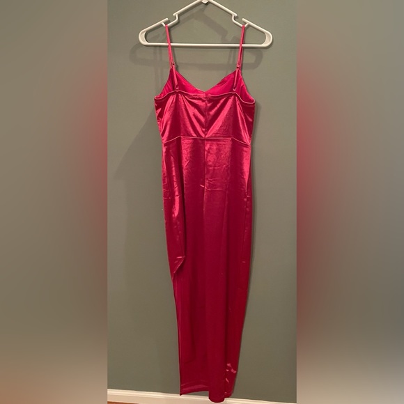 NWT ANRABESS Spaghetti Strap Bodycon High Slit Pink Satin Maxi Dress Size Medium - Picture 9 of 13